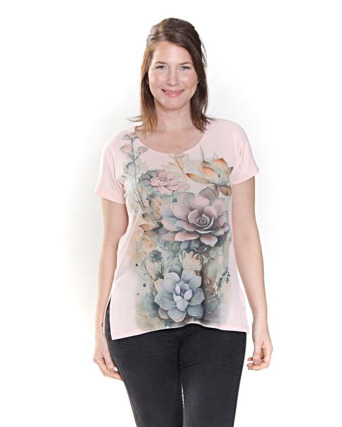 Remera BASE M/JAP CON TAJO Sublimado FLOR CENTRAL