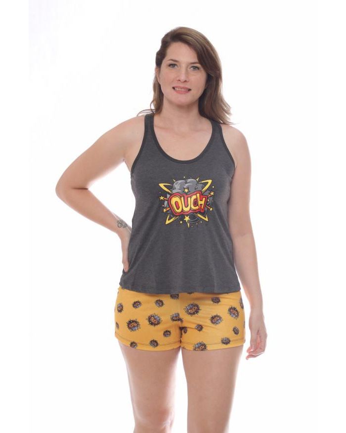 PIJAMA JUVENIL SIN MANGAS  "OUCH"SHORT ESTAMPADO