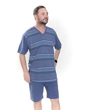 PIJAMA HOMBRE Remera RAYAD. Escote en V  CON SHORT