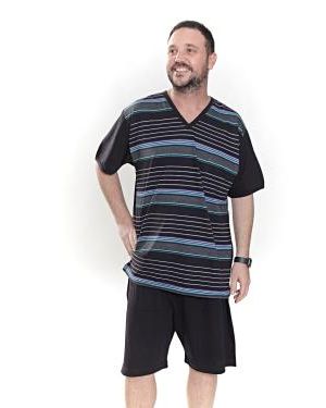 PIJAMA HOMBRE Remera RAYAD. Escote en V  CON SHORT